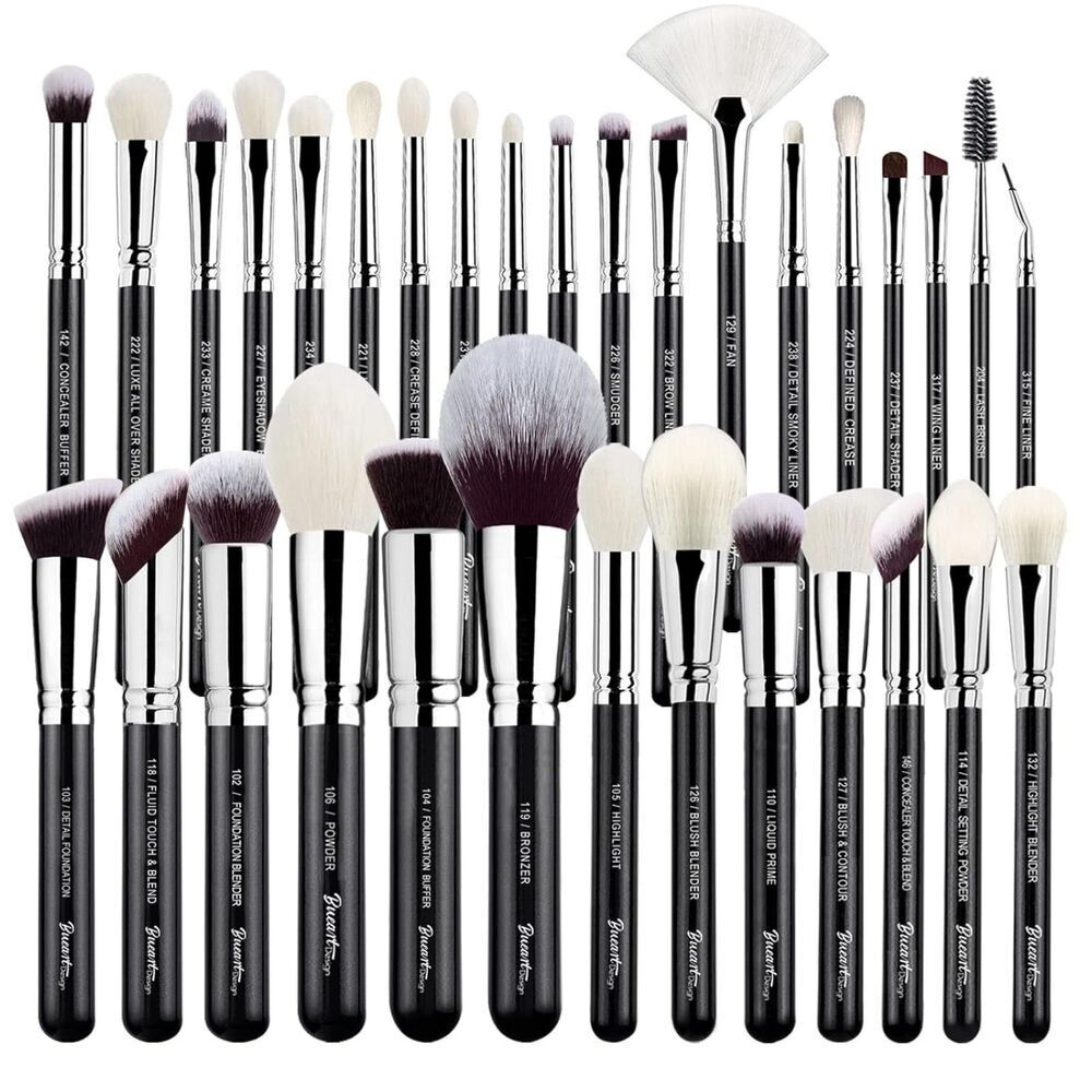 Bueart Design 32Pieces Black Luxury Goat Hair Horse Hair Makeup Brushes